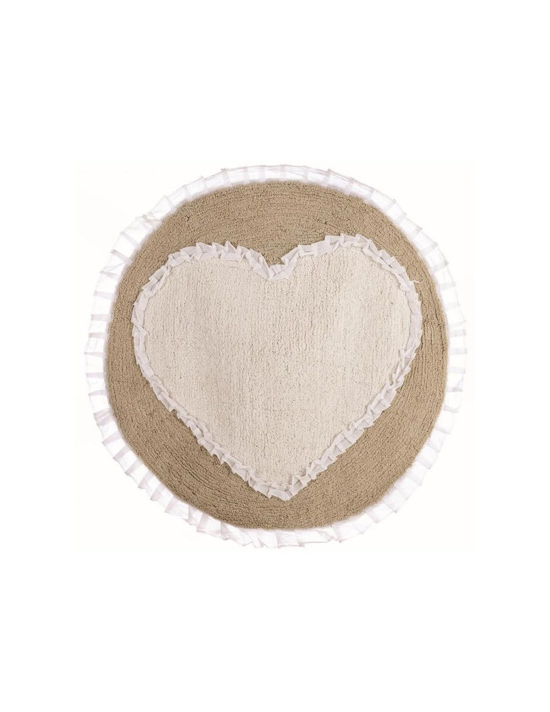 Tapis rond en coton pour chambre bébé beige motif cœur doux