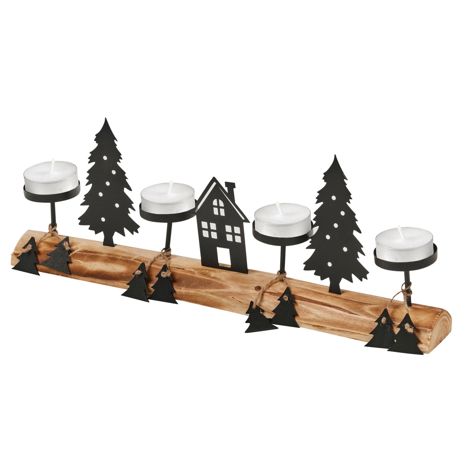 Urbn Living Wood & Metal Tea Holder Stand Festive Decorative Christmas Woodland Scene Light