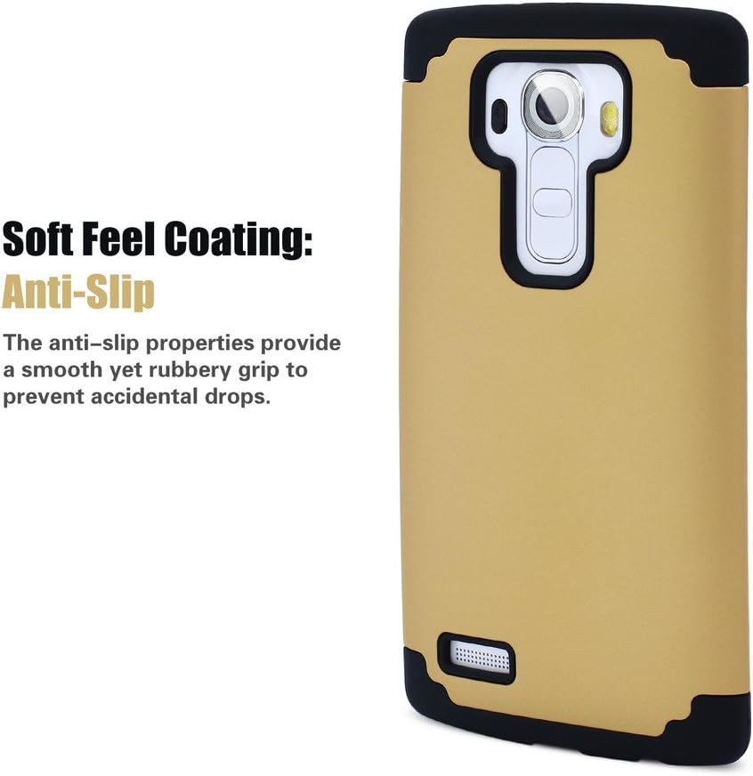 Jeylly Designed for LG G4 Case, Shockproof Bumper Case Plastic Shell and TPU Rubber Inner, Shock Absorbing Hard Hybrid Slim Thin Cute Case Cover for LG G4 AT&T T-Mobile Sprint Verizon, Gold&Black