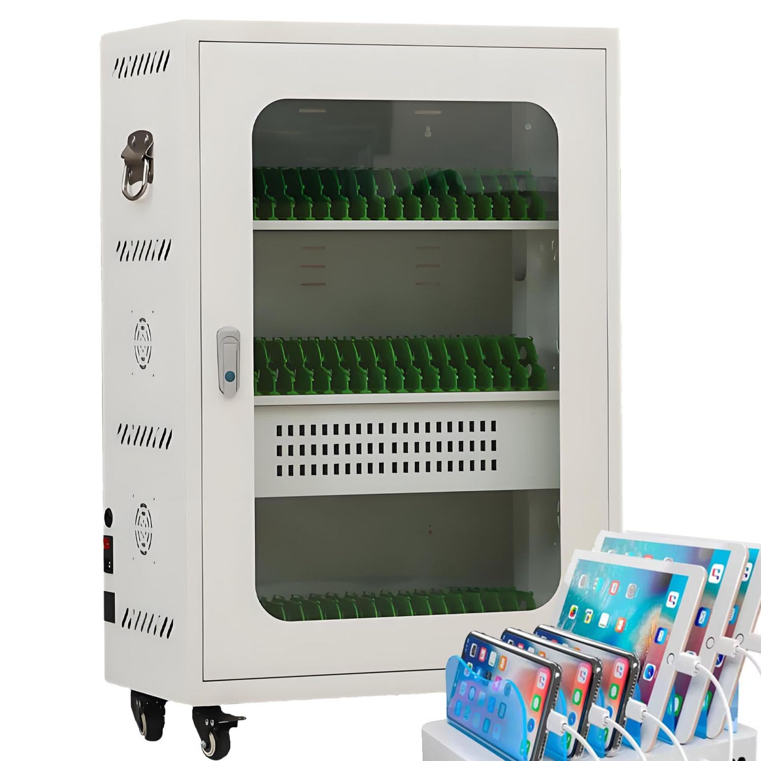 UORDBY PortableMobile/Tablet/Laptop Charging Station, Multi-Device Charging Cabinet, with Wheels, Security Lock, 5V 2A Charging for Classroom/Office Devices 60slots