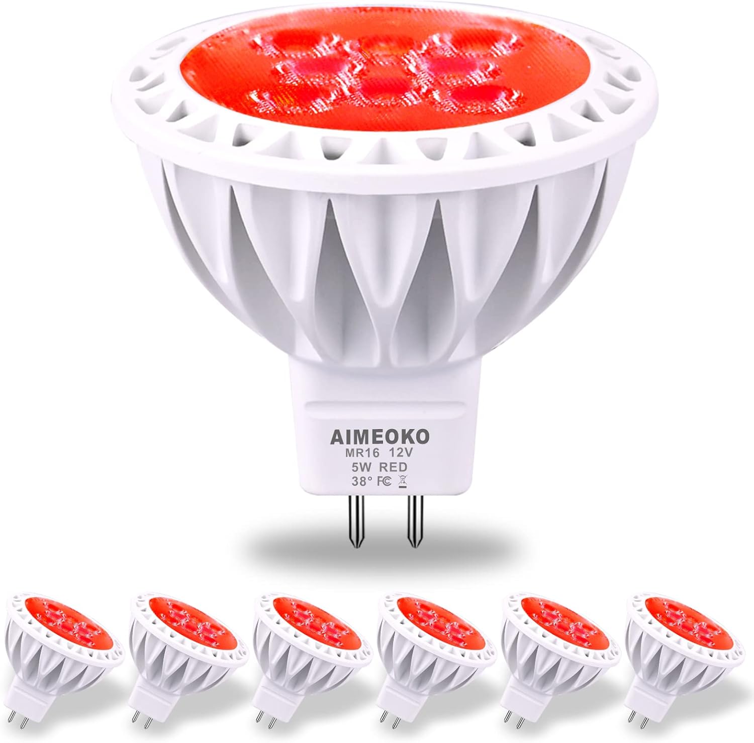 AIMEOKO MR16 RED LED Light Bulbs 5W(35W 50W Halogen Equivalent),GU5.3 Base Low Voltage 12V Red