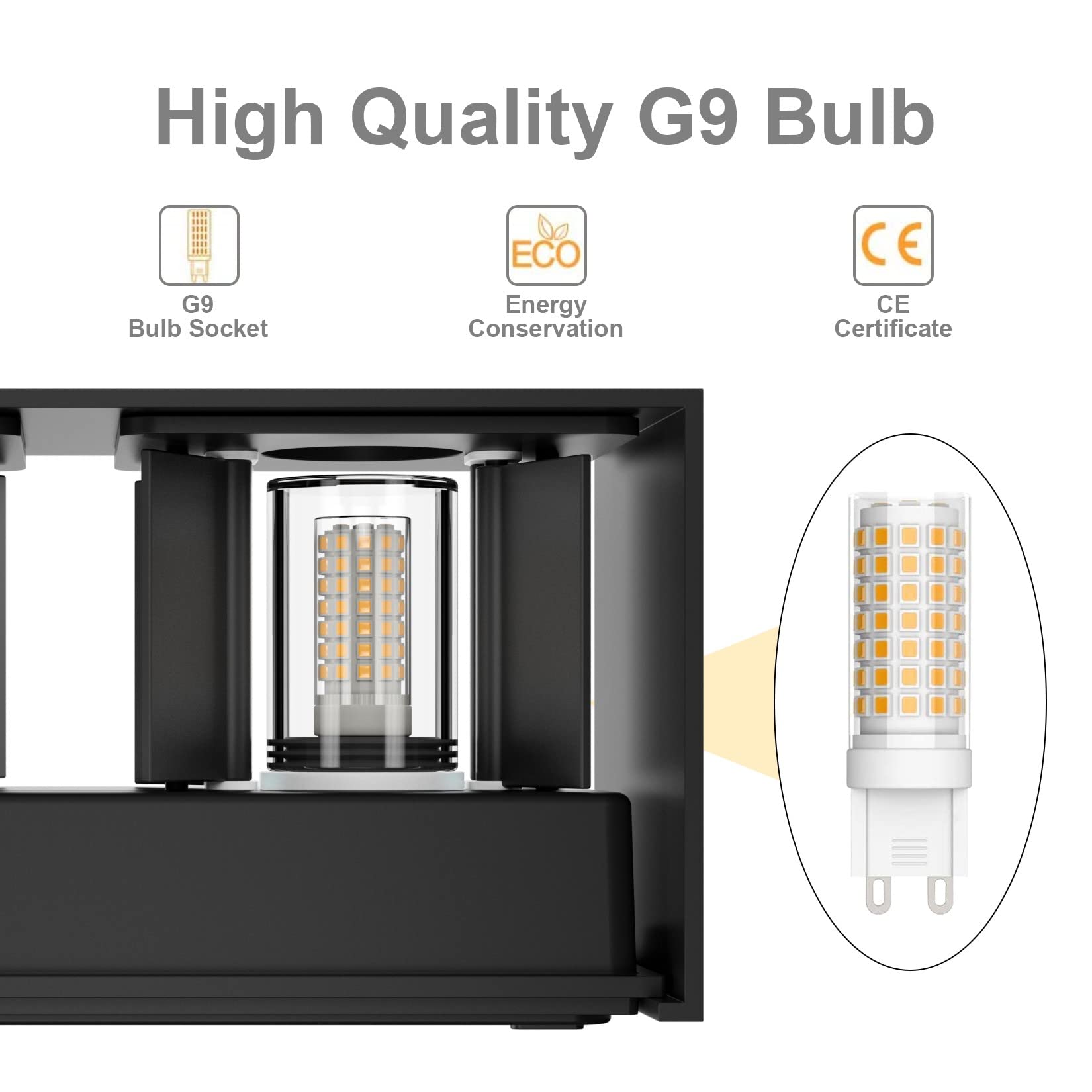 Klighten 2PCS 18W Aplique pared LED Con G9 LED Bombillas Reemplazables, Blanco Cálido 3000K Lampara de pared Interior/Exterior IP54 Ángulo ajustable Lámpara Pared Negro
