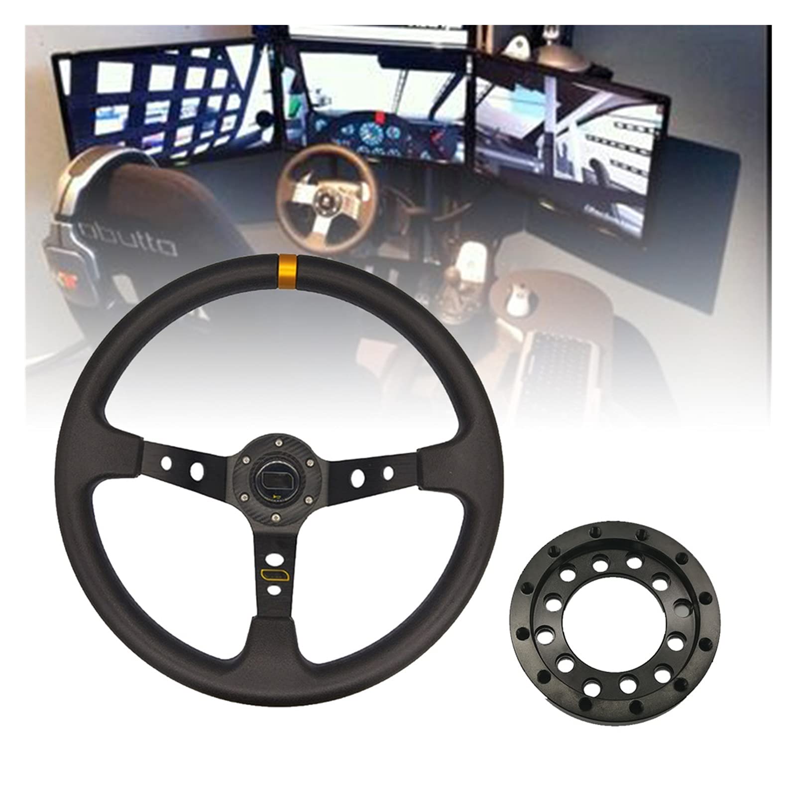 Volante da Corsa Adattatore a 24 fori in alluminio per ruote sterzanti Modifica Set 70mm Volante Racing Placca da gioco Parti fai da te(Steering Wheel SetC)