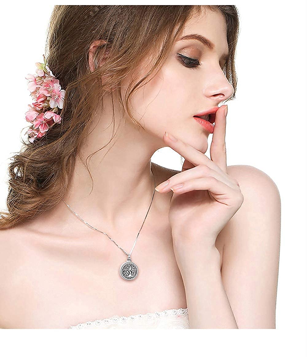 Odinstone Collar para cenizas de plata de ley S925, Colgante Cenizas Árbol de la vida Joyería cremación conmemorativas para mujeres medallón conmemorativo con kit de relleno