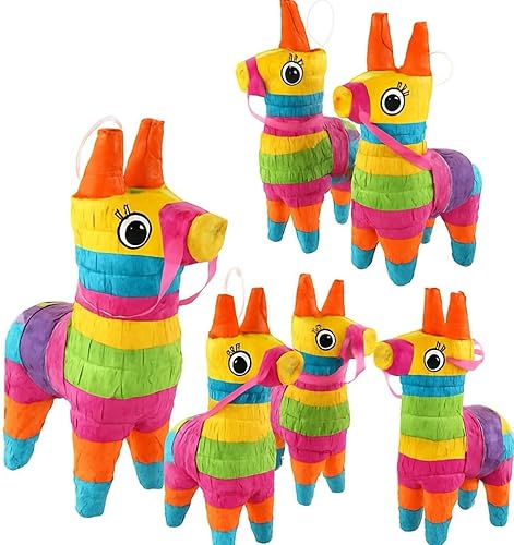 GIFTEXPRESS Paquete de 6 mini piñatas de burro de 7.5 x 5.5 pulgadas, decoración de fiesta arcoíris para Cinco de Mayo, piñatas para fiestas, tacos,