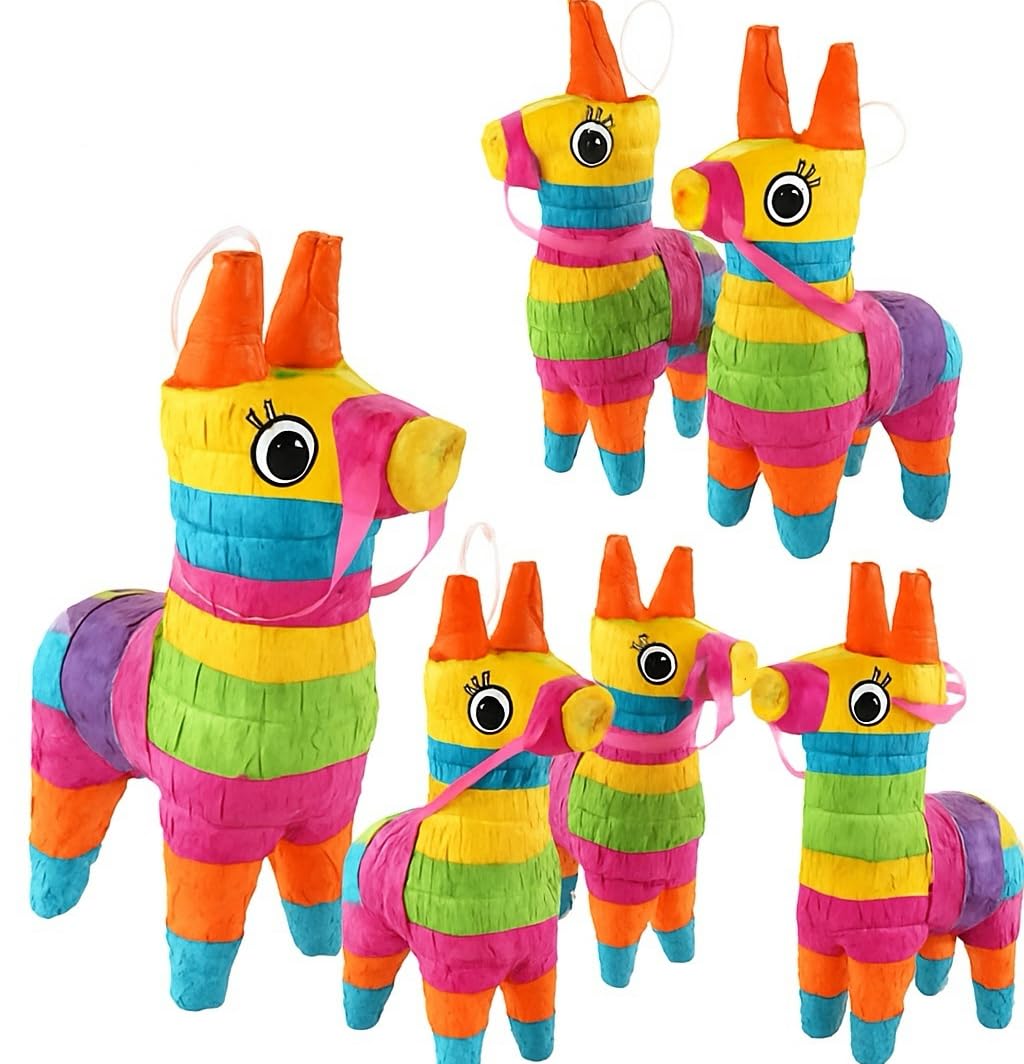 GIFTEXPRESS 6 Pack Mini Donkey Pinatas 7.5x5.5", Rainbow Party Decoration for Cinco De Mayo, Pinatas for Fiestas, Taco, Llama Birthday, Carnival, Classroom & Table Centerpiece Party Favor