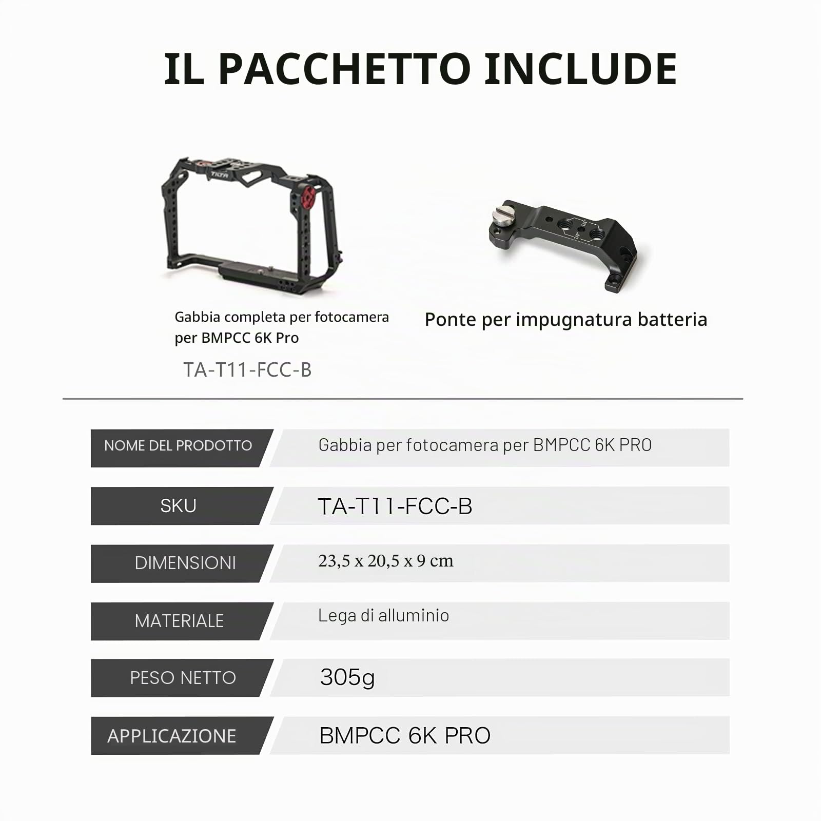 Tilta Full Camera Cage compatibile con BMPCC 6K Pro Staccabile Mezza Camera Video Cage per Blackmagic Pocket Cinema Camera 6K Pro Film Making Kit Lightweigt Durevole Nero TA-T11-FCC-B | Con Guida NATO, Rosette Arri, Ricevitori Cold Shoe, Filetti 1/4"-20,