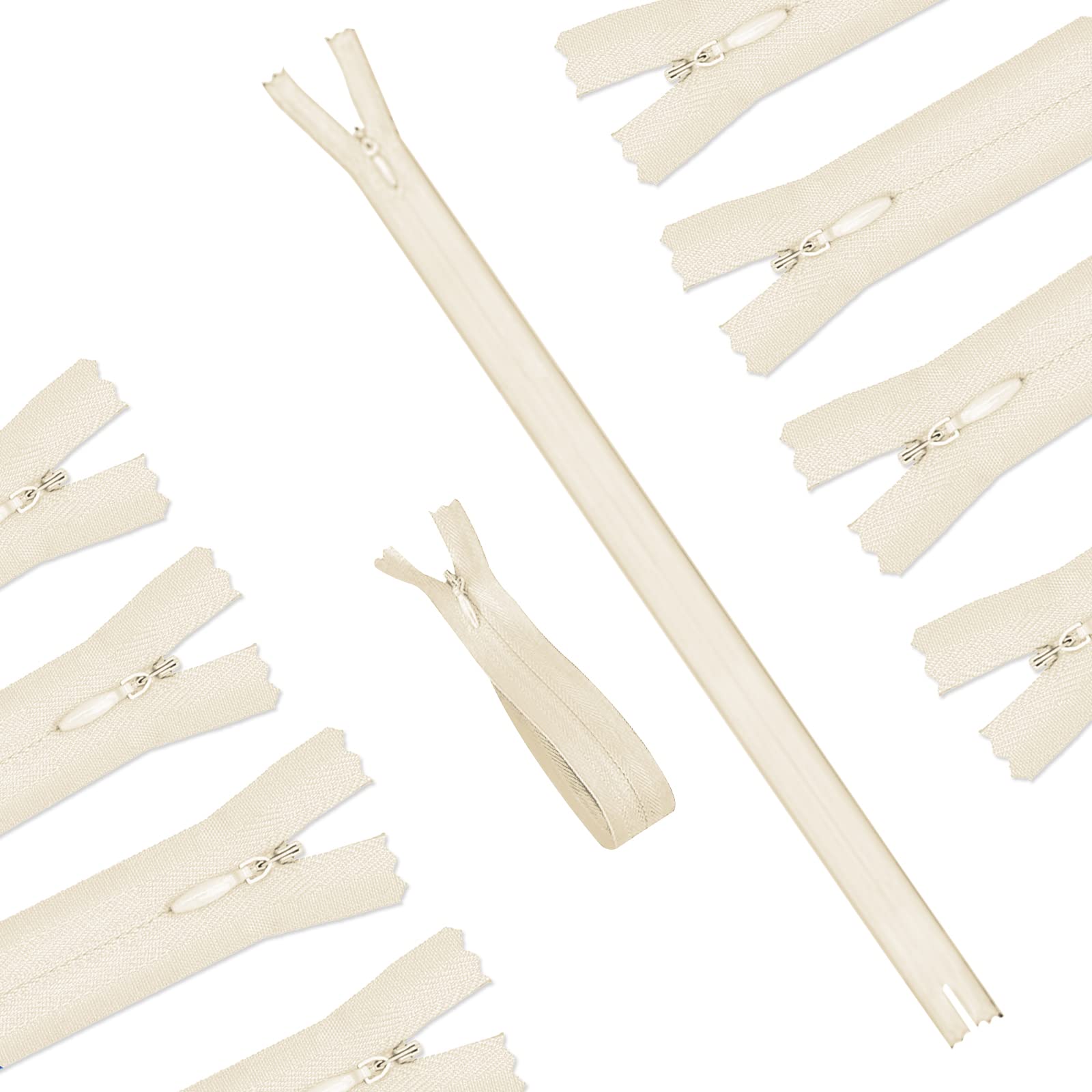 Lpdphanxfkx 25 Pcs Creamy-White Nylon Invisible Zipper, DIY Sewing Zippers for Handmade Garment, Bags, Home Textile, Tailor Sewer Crafter's Special (10 Inch)