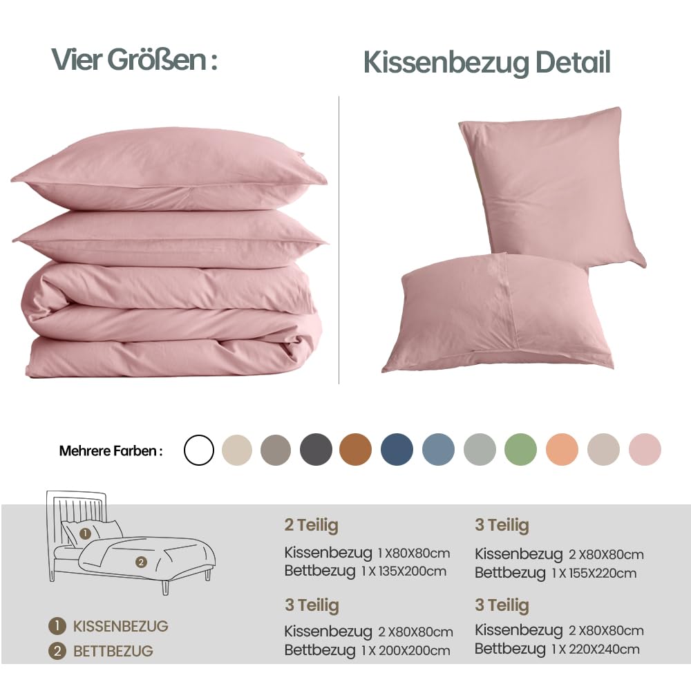 Simple&Opulence Hallinnen beddengoed, 155 x 220 cm, ademende dekbedovertrekset van katoen en linnen, met kussensloop van 80 x 80 cm, Oeko -Tex, zomerbeddengoed, antraciet