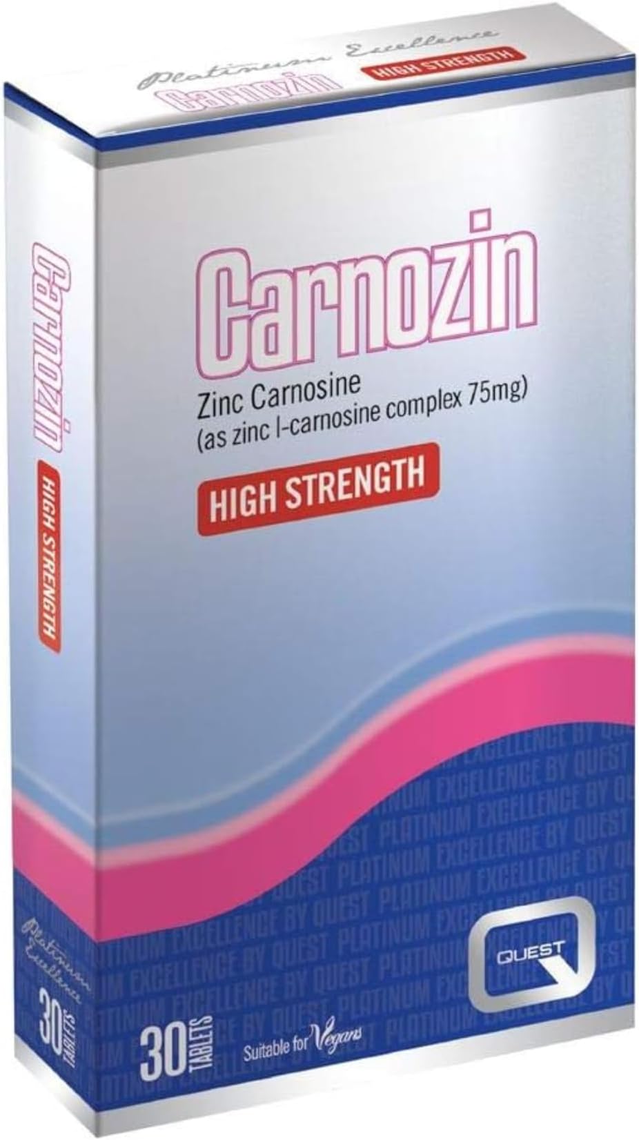 Quest Carnozin (Pack of 30) - Zinc Carnosine Complex Supplement for Gastro Protection & Healing (75mg per Tablet). High Strength Anti-Inflammatory Tablets. Suitable for Vegans.