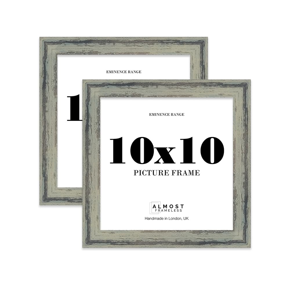 10x10" Cream Picture Frame - Rustic Wood Industrial Effect Photo Frame for Wall Display, Ideal for Posters, Prints & Home Décor, Wall Hooks and Kickstand, 32mm Edge - 2 Pack
