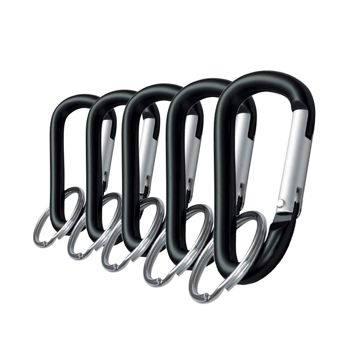 Lucky Line Aluminum Large 3-1/8" Carabiner Clip, 5 Pack, Snap-Link C-Shape Heavy Duty Key Chain, Nickel-Plated Key Ring, Light Weight and Durable