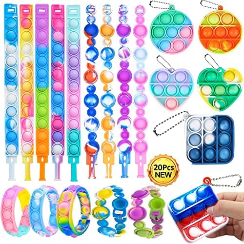 15 Pack de bracelets à bulles Pop Push it, bracelets de stress en silicone pour poignet, jouets sensoriels à pression portables pour enfants et adultes