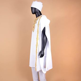 African Men`s Clothing Embroidery Agbada Shirts Pants and Hats 4 Piece Set Garments for Wedding Evening