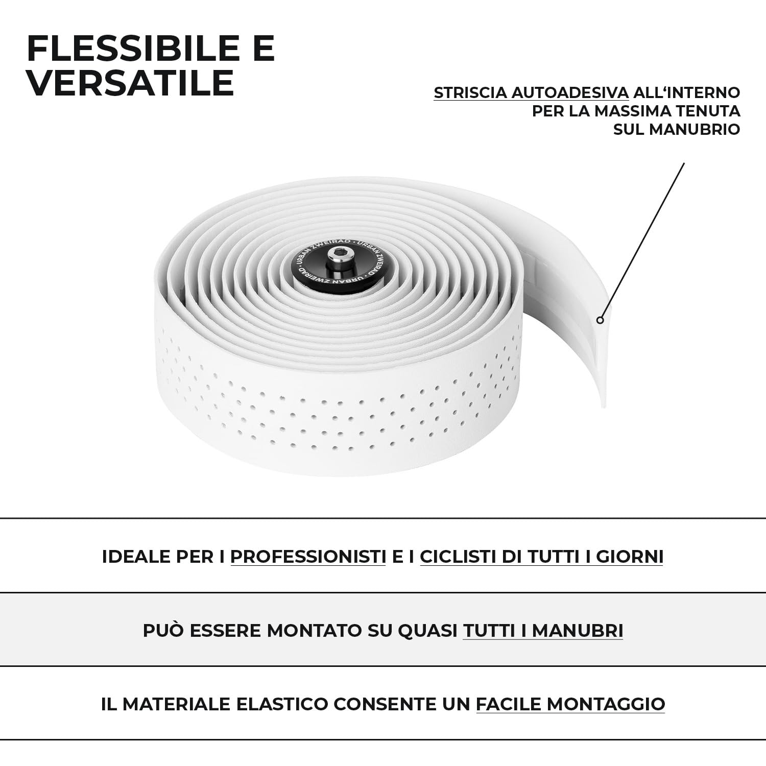 URBAN ZWEIRAD - Nastro per manubrio bicicletta da corsa Extra Dry, bianco, nastro autoadesivo con terminali per manubrio in alluminio, nastro per manubrio bici da corsa, bici da gravel
