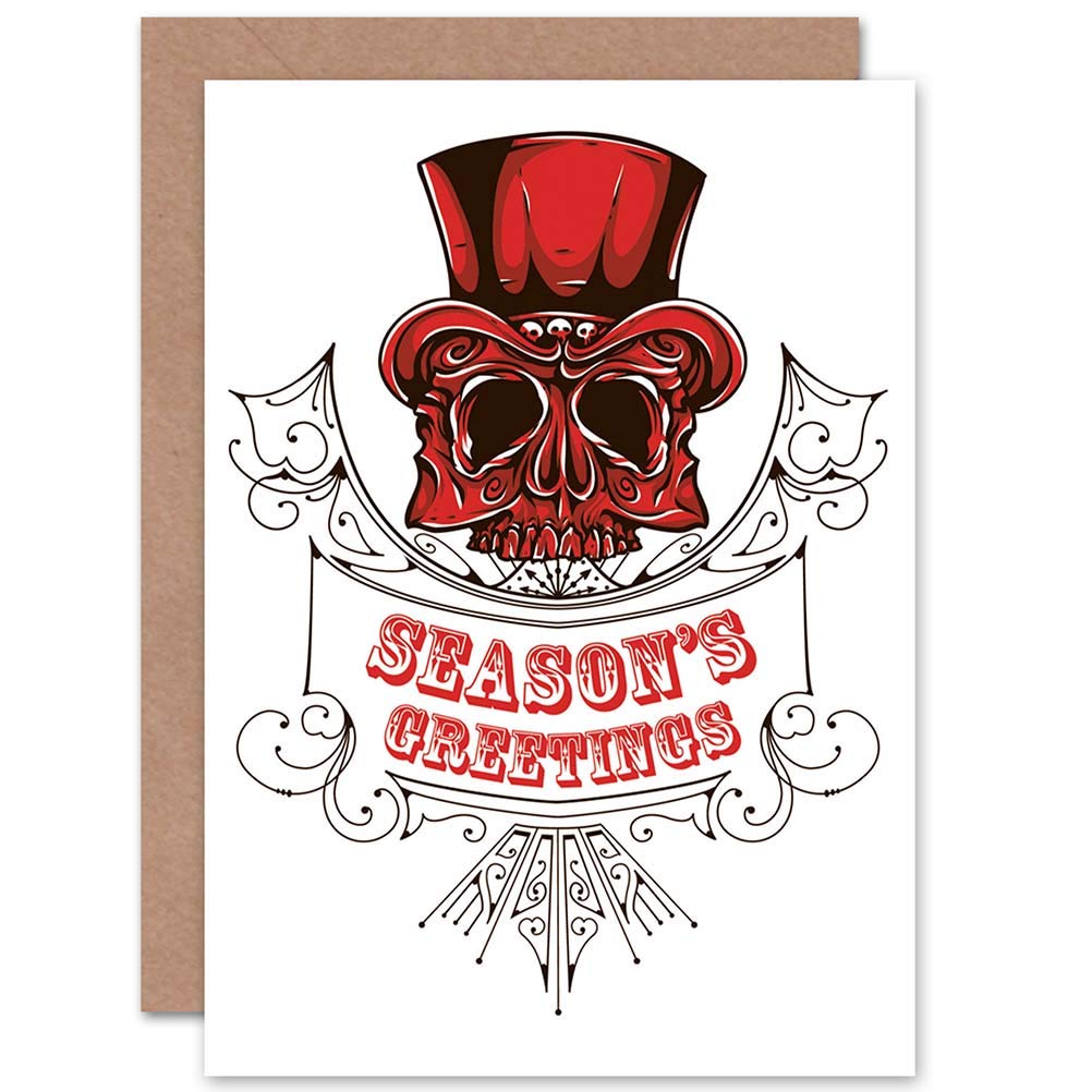 Artery8 - Greeting Card - Christmas Skull Top Hat - White