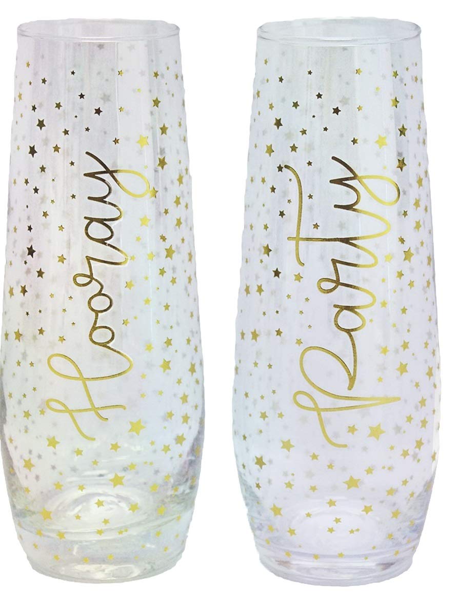 Tmd Holdings Party Stars Luster Set of 2 Stemless Flutes