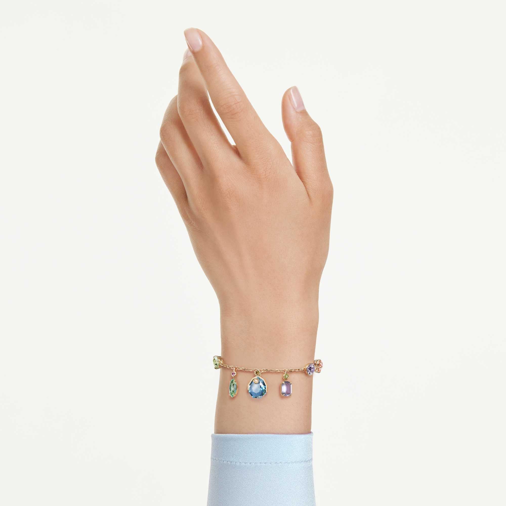 Swarovski Gema Armband, Verschiedene Schliffe, Schwingende Kristalle, Mehrfarbig, Goldlegierungsschicht