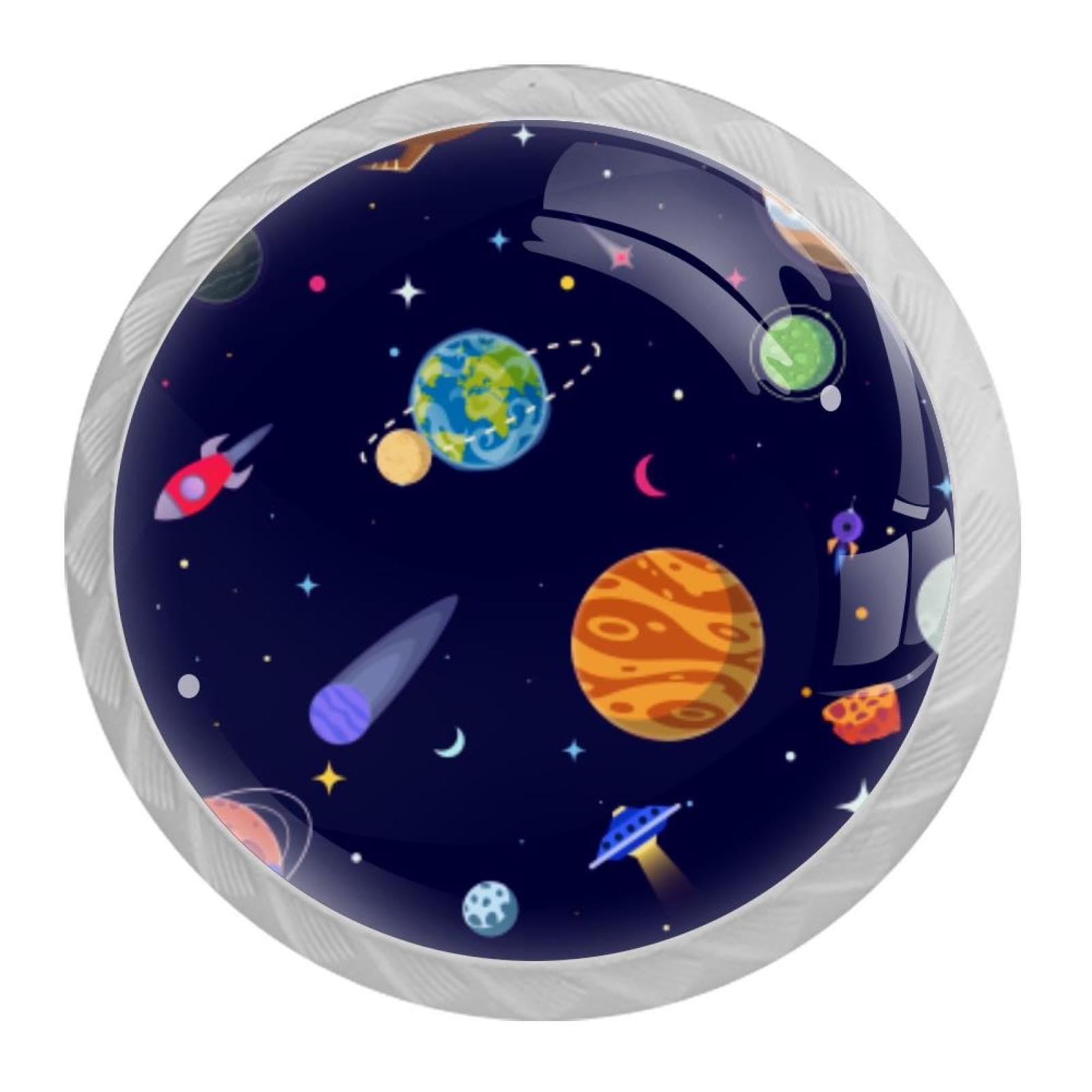 Tqmspg Multi01 4 Pieces Drawer Pulls Planets Space Universe Door Knobs Dresser Handles For Kitchen Wardrobe Cupboard Hardware Furniture