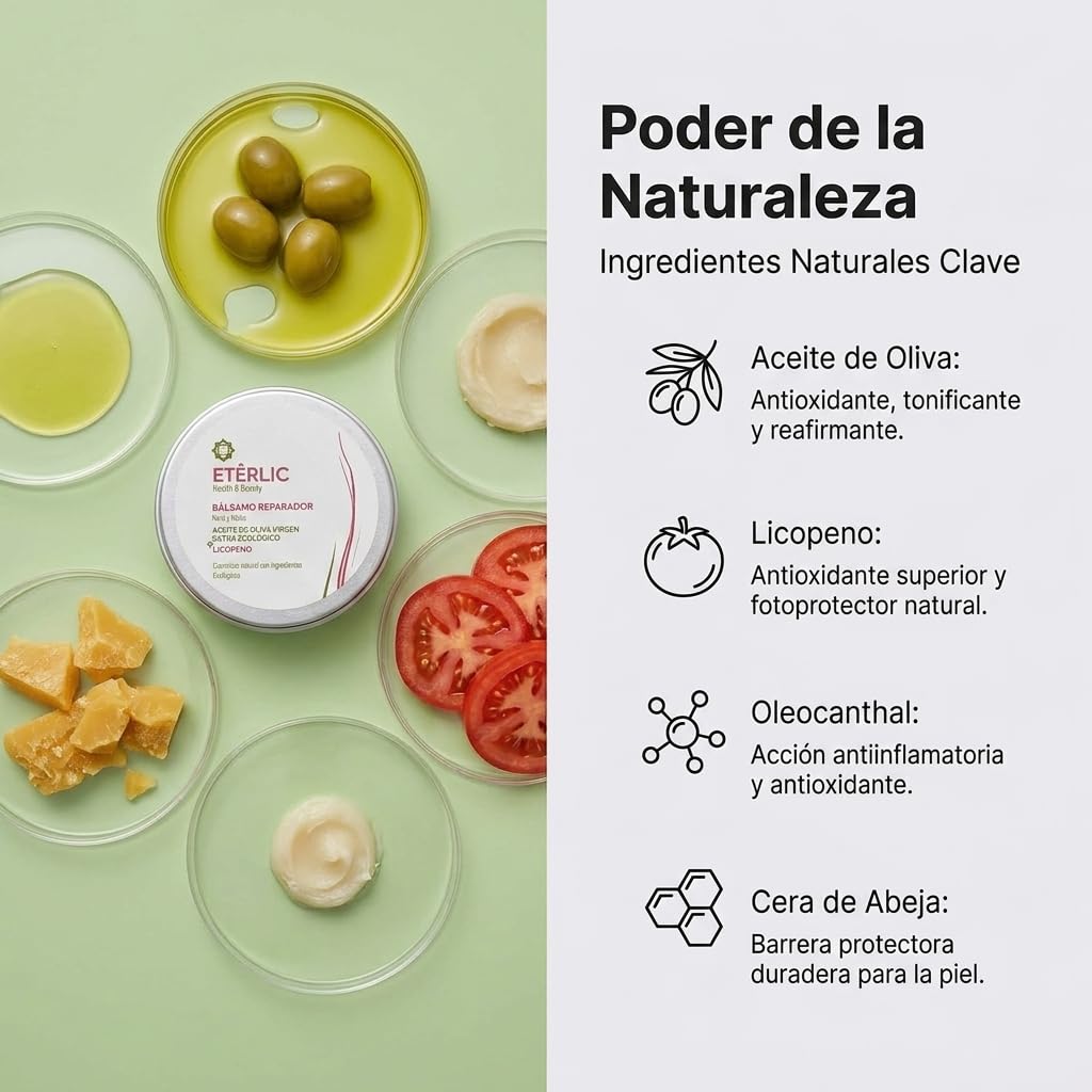 ETÊRLIC naturalny balsam do ust z opatentowanym olejem | Ekologiczny oliwa z oliwek z pierwszego tłoczenia, likopen, aloes vera, shea i wosk pszczeli | Nawilżanie, regeneracja i ochrona przeciwzapalna