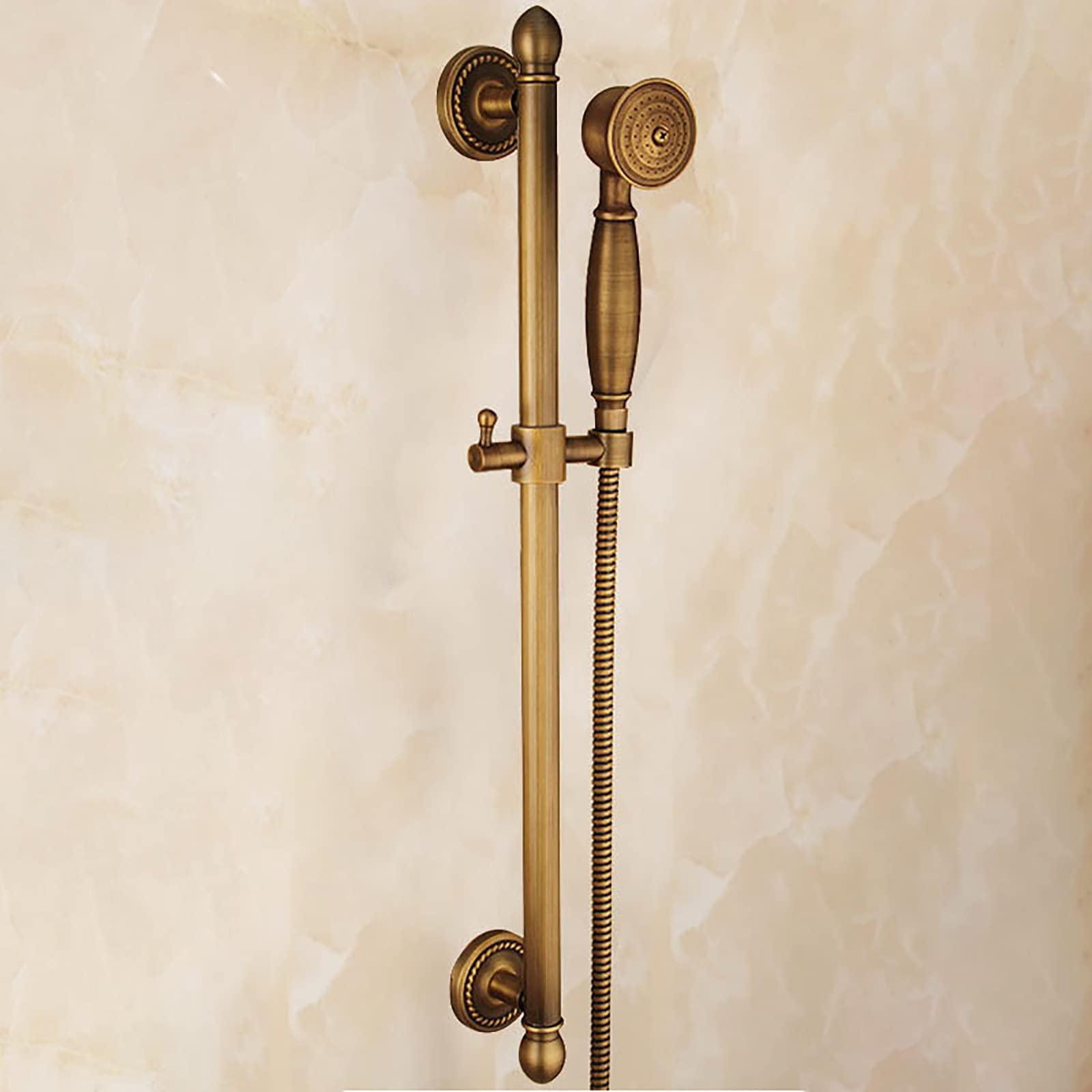Asta Saliscendi Doccia in Ottone Antico, Completo da Parete Regolabile con Tubo 1.5M (150 cm), Supporto Regolabile, Type a