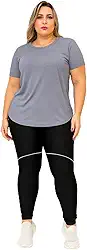 Conjunto Esportivo Plus Size, Camiseta Dry Fit e Calça Legging Preta com Detalhe, Roupa Fitness Feminina para Academia e Atividades Fisicas