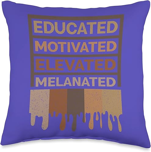 Miniatura 1 de Melanin Gifts For Women Educated Motivated Elevated Melanated Melanin Afrocentric Throw Pillow, 16x16, Multicolor