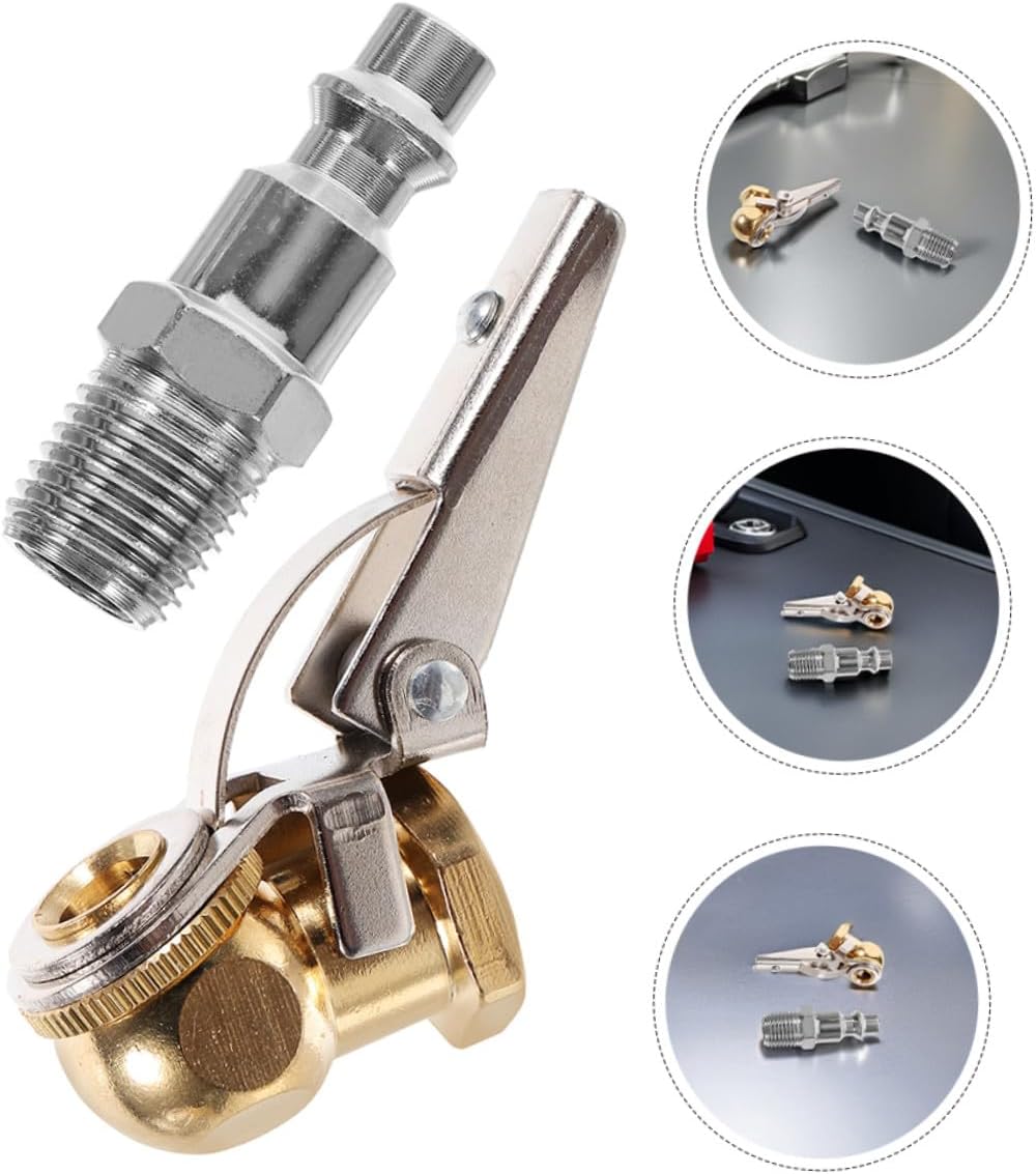 Outanaya Locking Tire Air Chuck Clip with 1/4" Npt Threaded Copper Adapter 2 Sets Quick Connect Tire Inflator Nozzle for Car and Truck Inflation