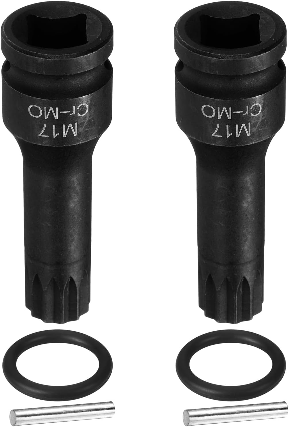 sourcing map 2pcs 1/2" Drive M17 Triple Square Impact Spline Bit Socket 17mm CR-MO Steel 12-Point Triple Square Sockets with Cotter Pin and O-Ring for Power Drill Drivers Adapter