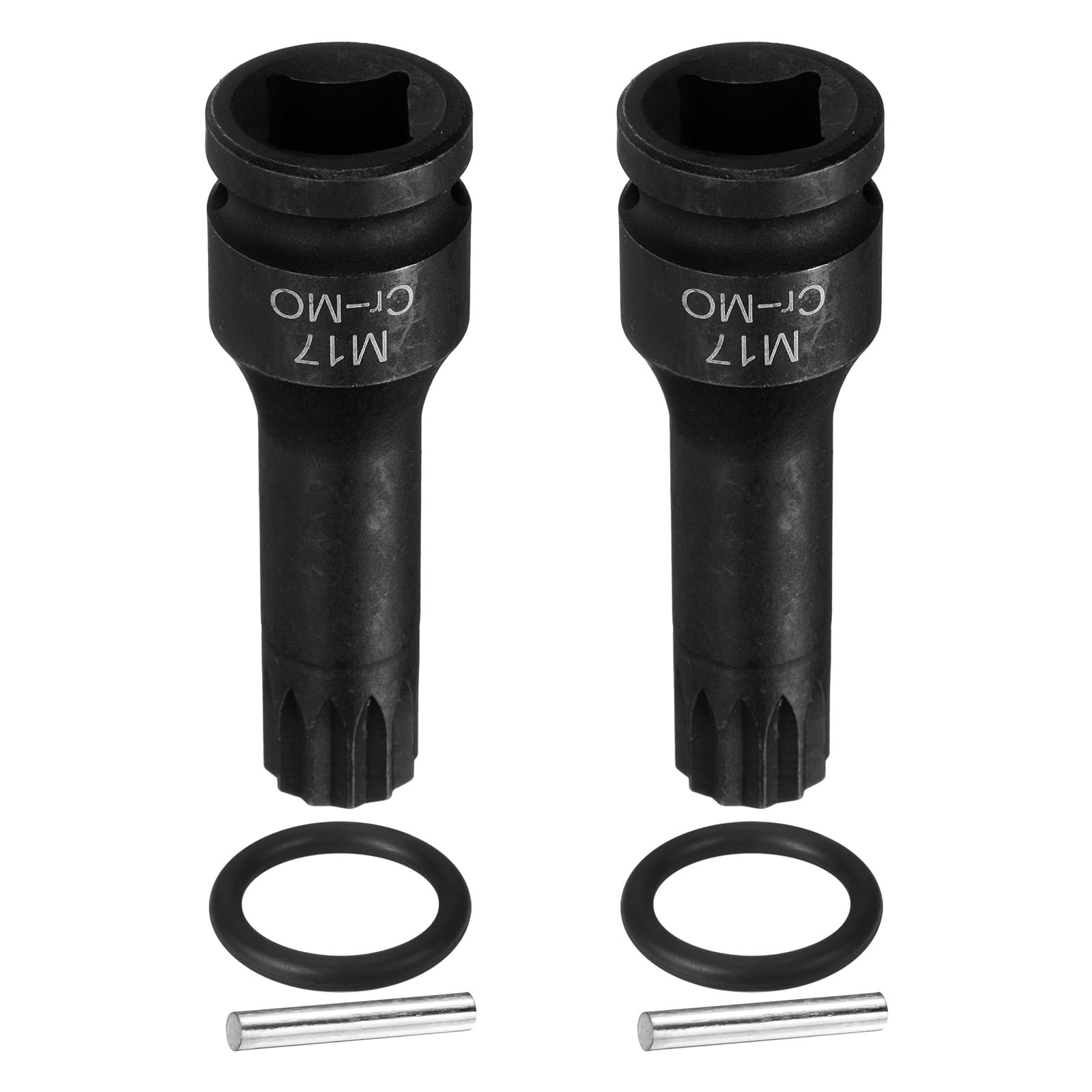 sourcing map 2pcs 1/2" Drive M17 Triple Square Impact Spline Bit Socket 17mm CR-MO Steel 12-Point Triple Square Sockets with Cotter Pin and O-Ring for Power Drill Drivers Adapter