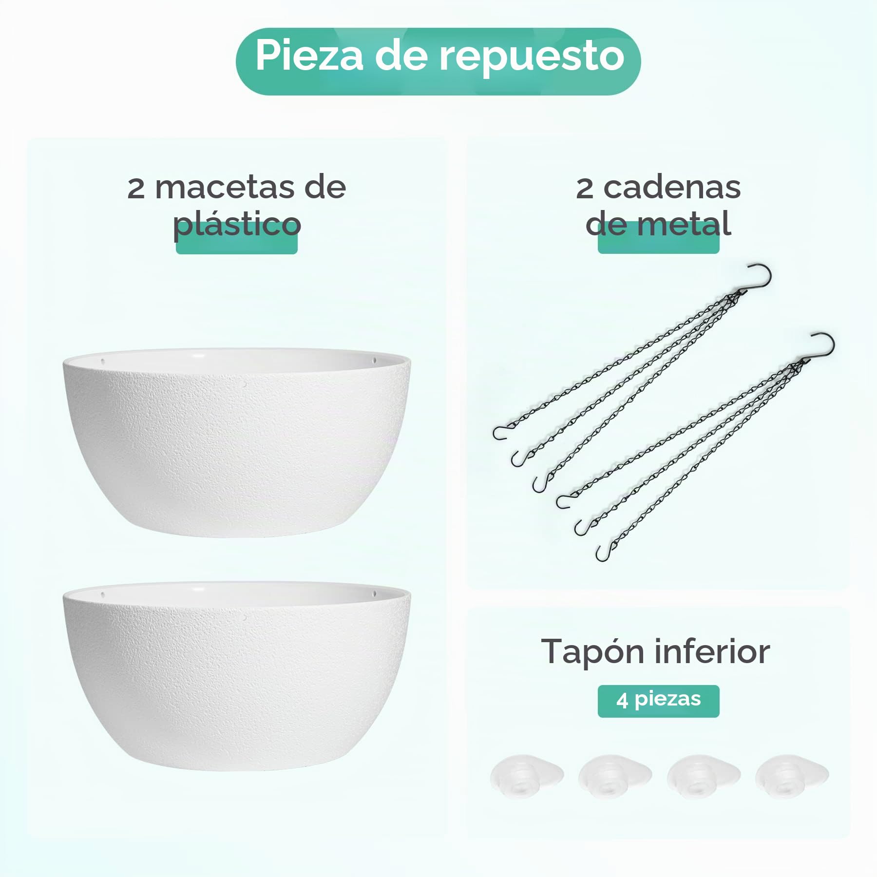 T4u Maceta Colgante 30 Cm, Blanco, Lote De 2