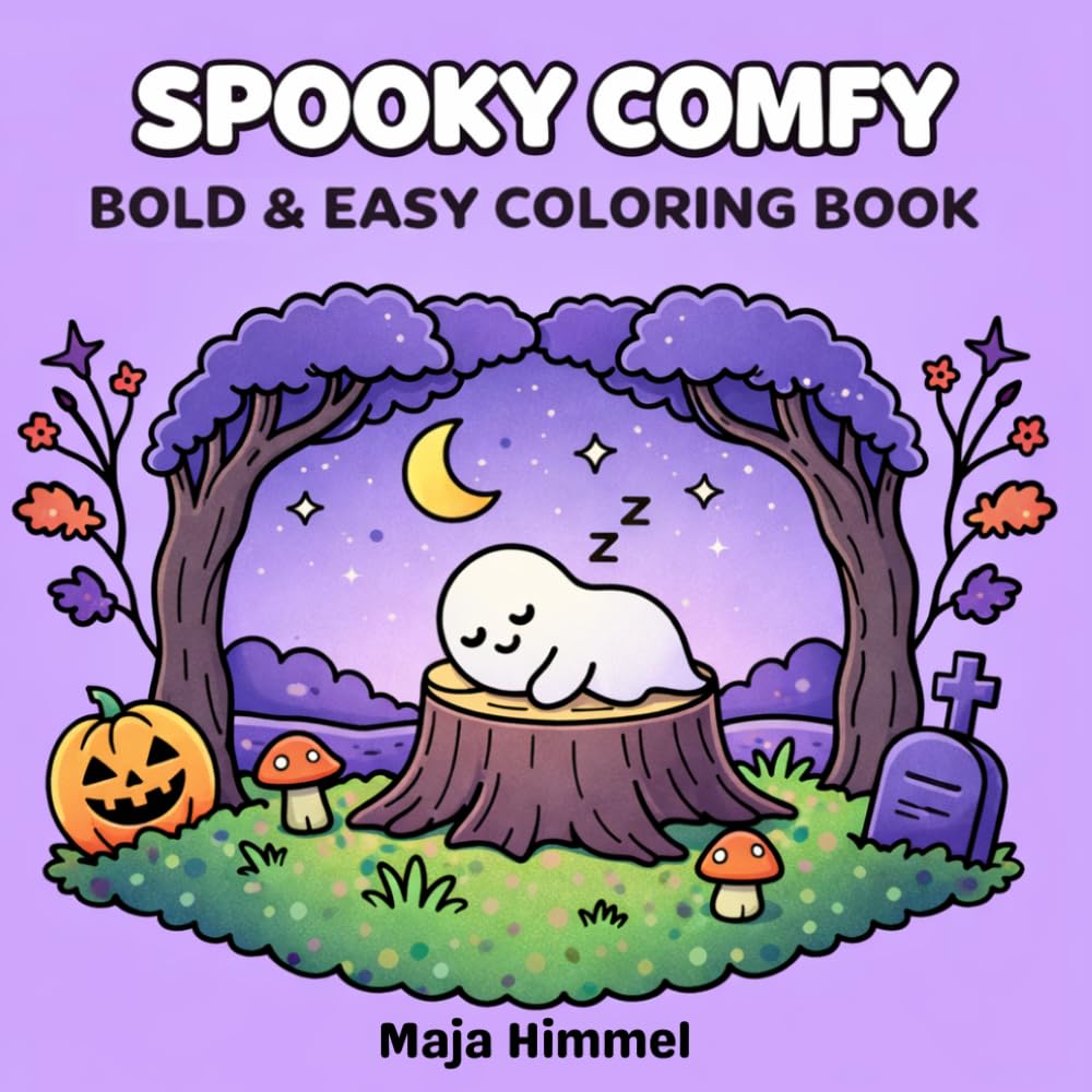 Spooky Comfy Bold & Easy Coloring Book: 40 Fun and Relaxing Halloween Coloring Pages for Kids and Adults