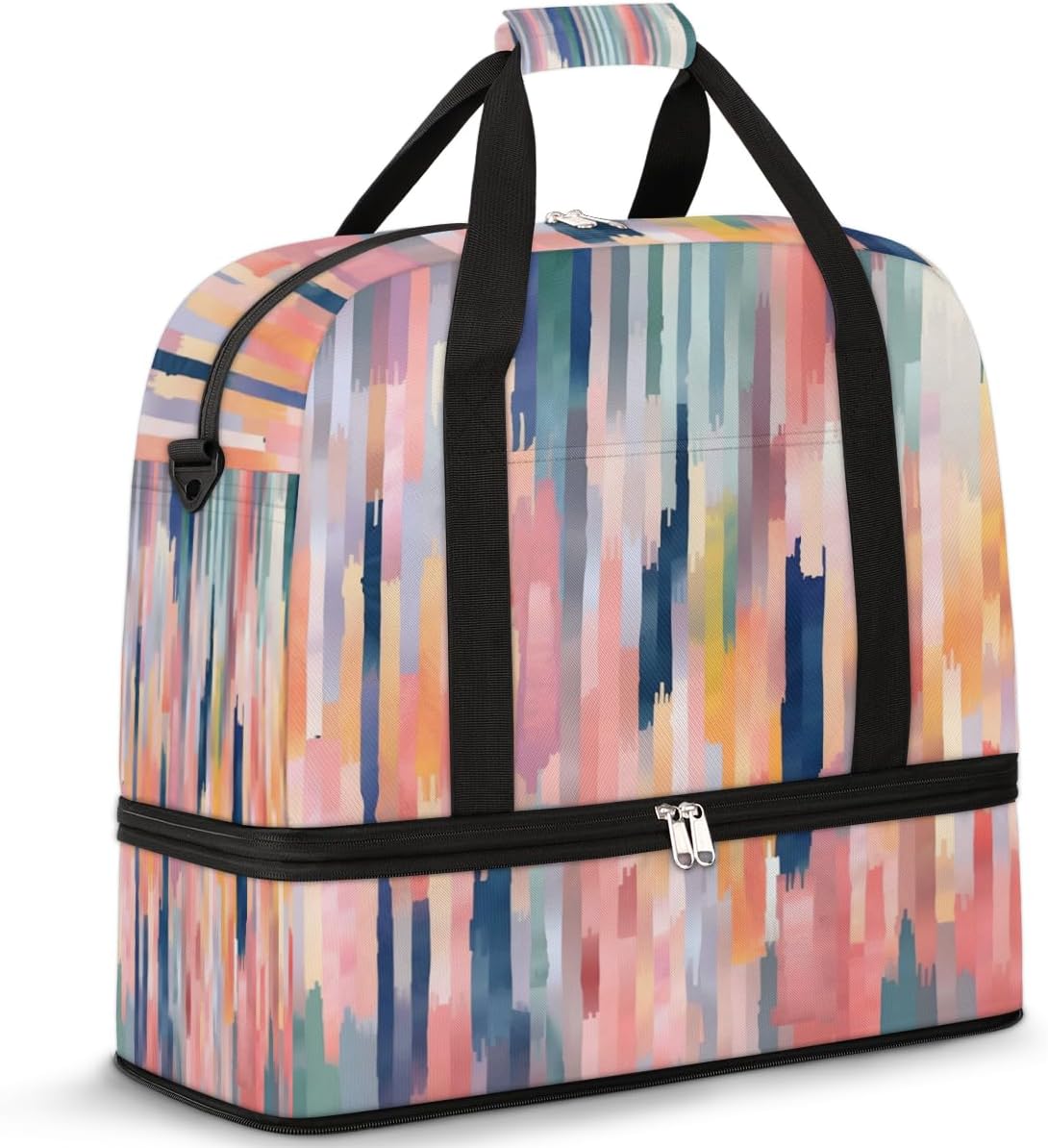 QsirBC Classic Shape Decor Gym Bag for Women Duffle Tote with Shoes Compartment Men Weekender Duffel for Dance Travel Sports Swimming Overnight