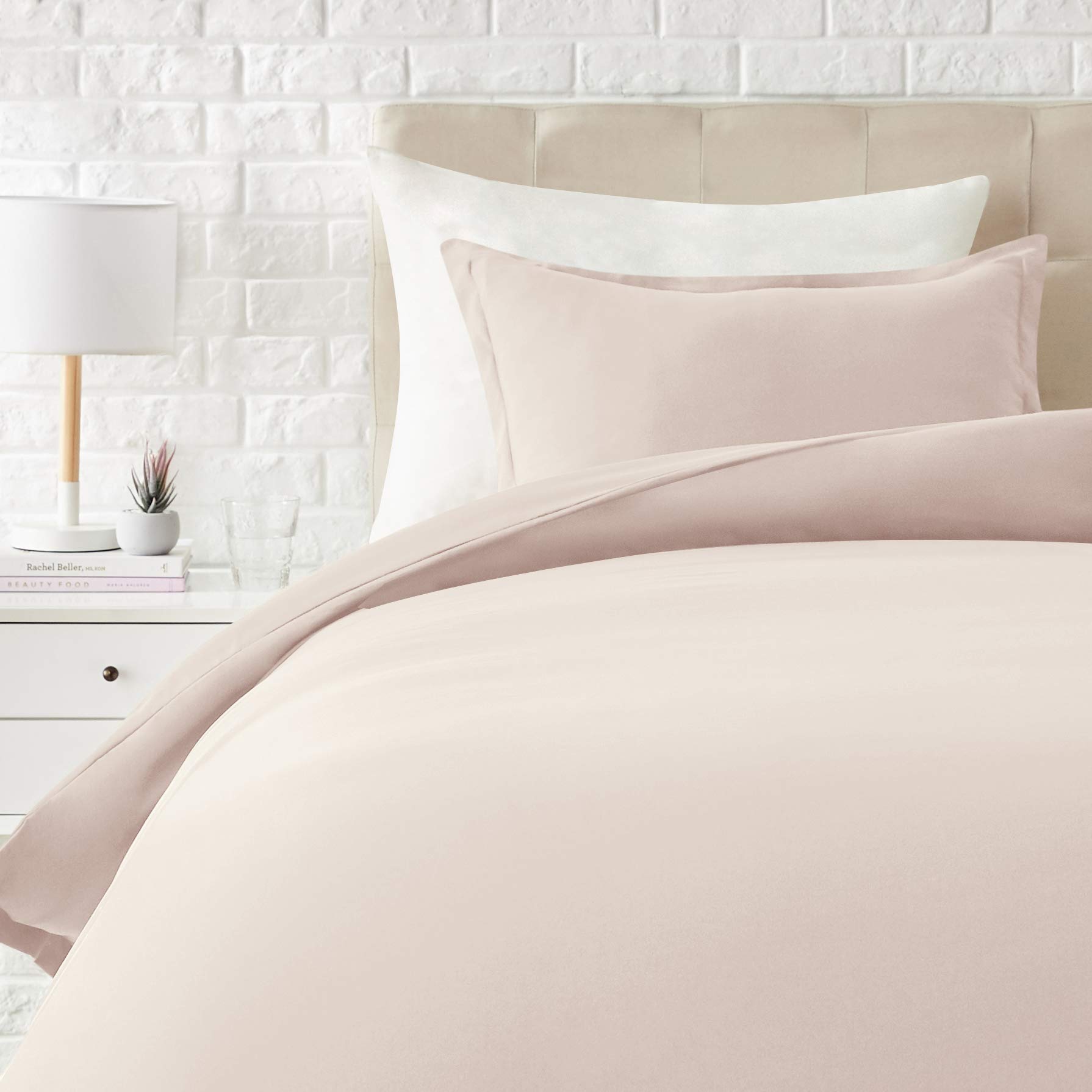 Photo 1 of Amazon Basics Light-Weight Microfiber Duvet Cover Set with Zipper Closure - Twin/Twin XL, Blush Pink Blush Twin/Twin XL Zipper Solid