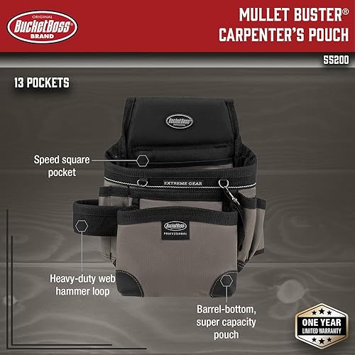 Miniatura 2 de Bucket Boss - Bolsa de carpintero Mullet Buster, Bolsas - Serie Profesional (55200), Gris