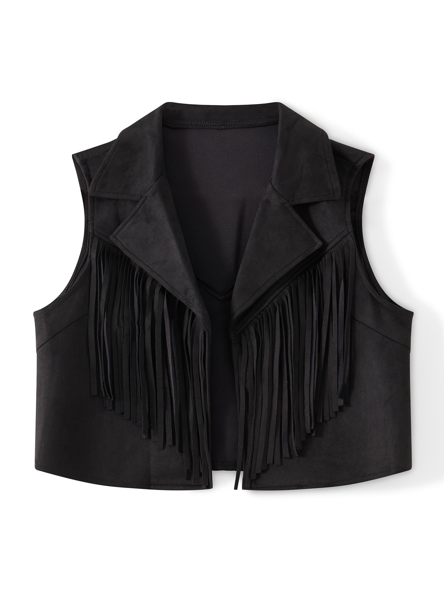 Women's Sleeveless Fringe Vest Open Front 70s Hippie Boho Western Jacket Faux Suede Tassel Cardigan Cowgirl Outfit (A-Black, S)