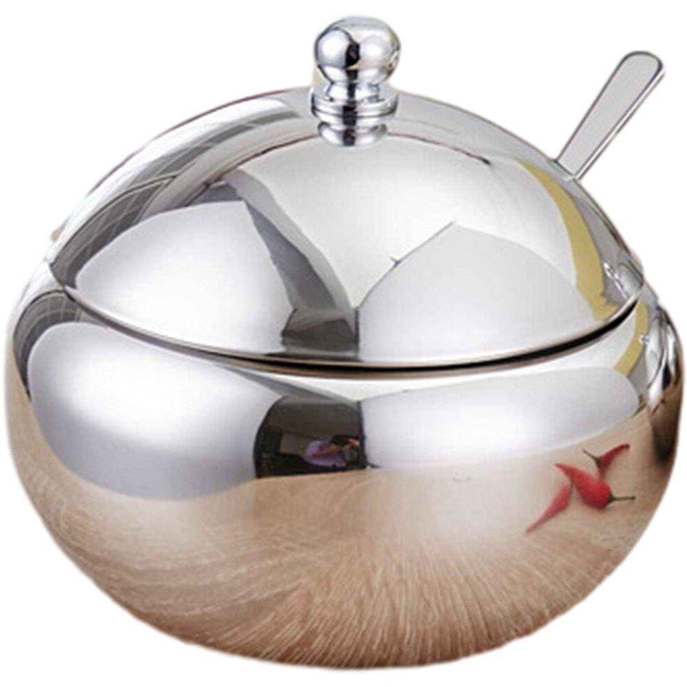Fituenly As Shown Sugar Bowl, Stainless Steel Spice Jar Home Condiment Metal Can Kitchen Seasoning Container With Lid And Spoon For Salt Sugar Coffee Tea Herbs