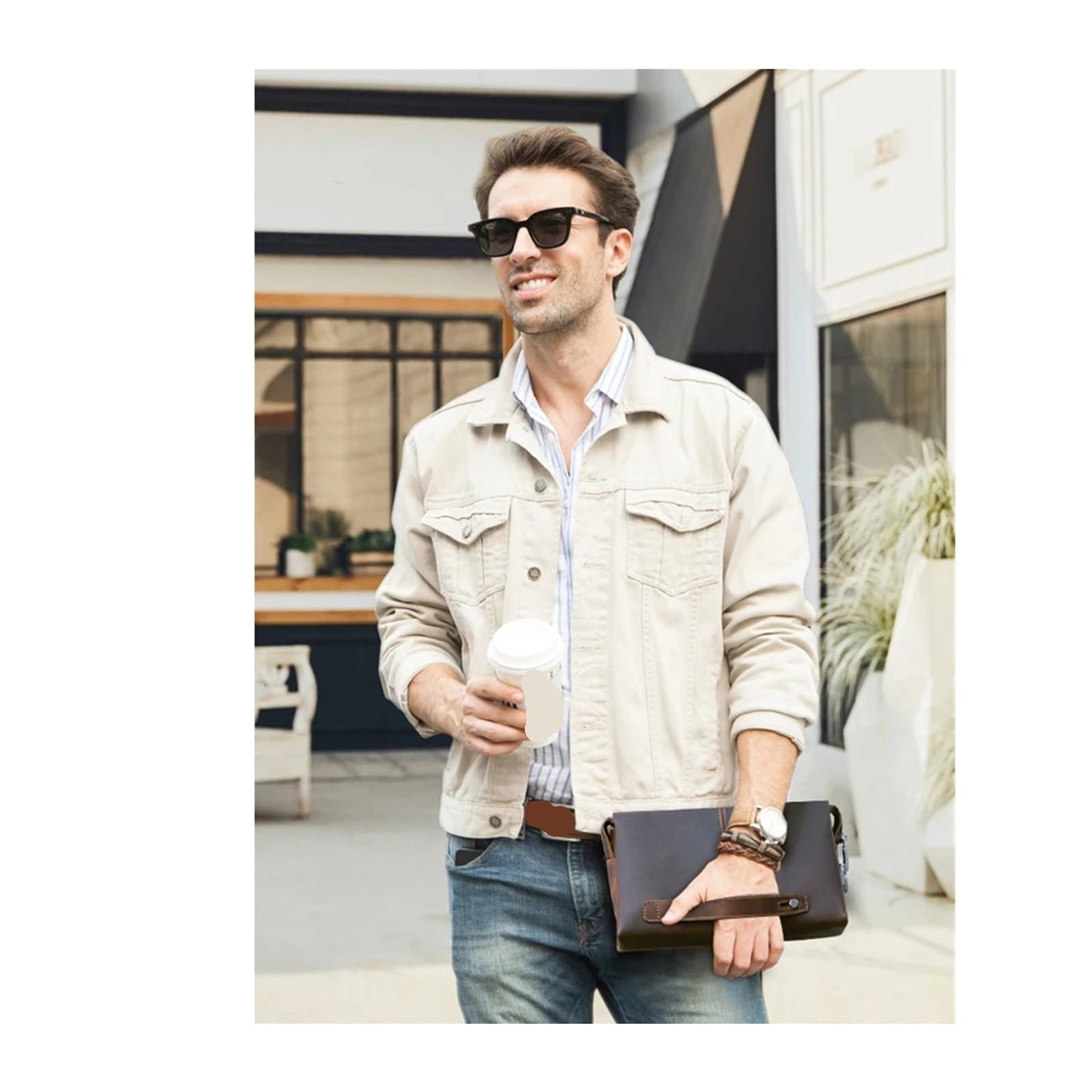 Pochette Uomo Borsa a mano da uomo, grande capacità, portafoglio in pelle, lungo lavoro per Lavoro