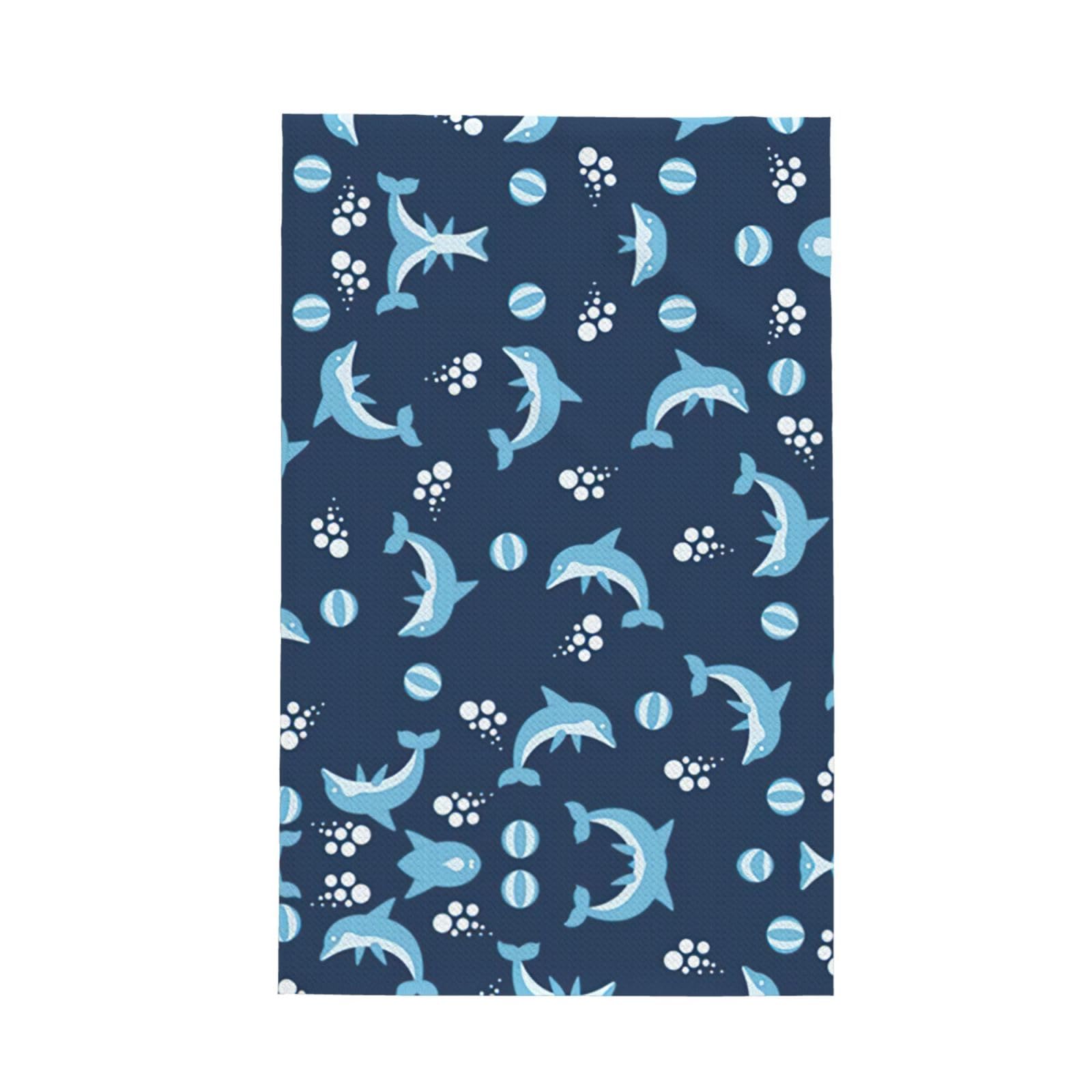 Xxahnbm Black Dolphin Balls Print Waffle Kitchen Towel,Absorbent Hand Towel