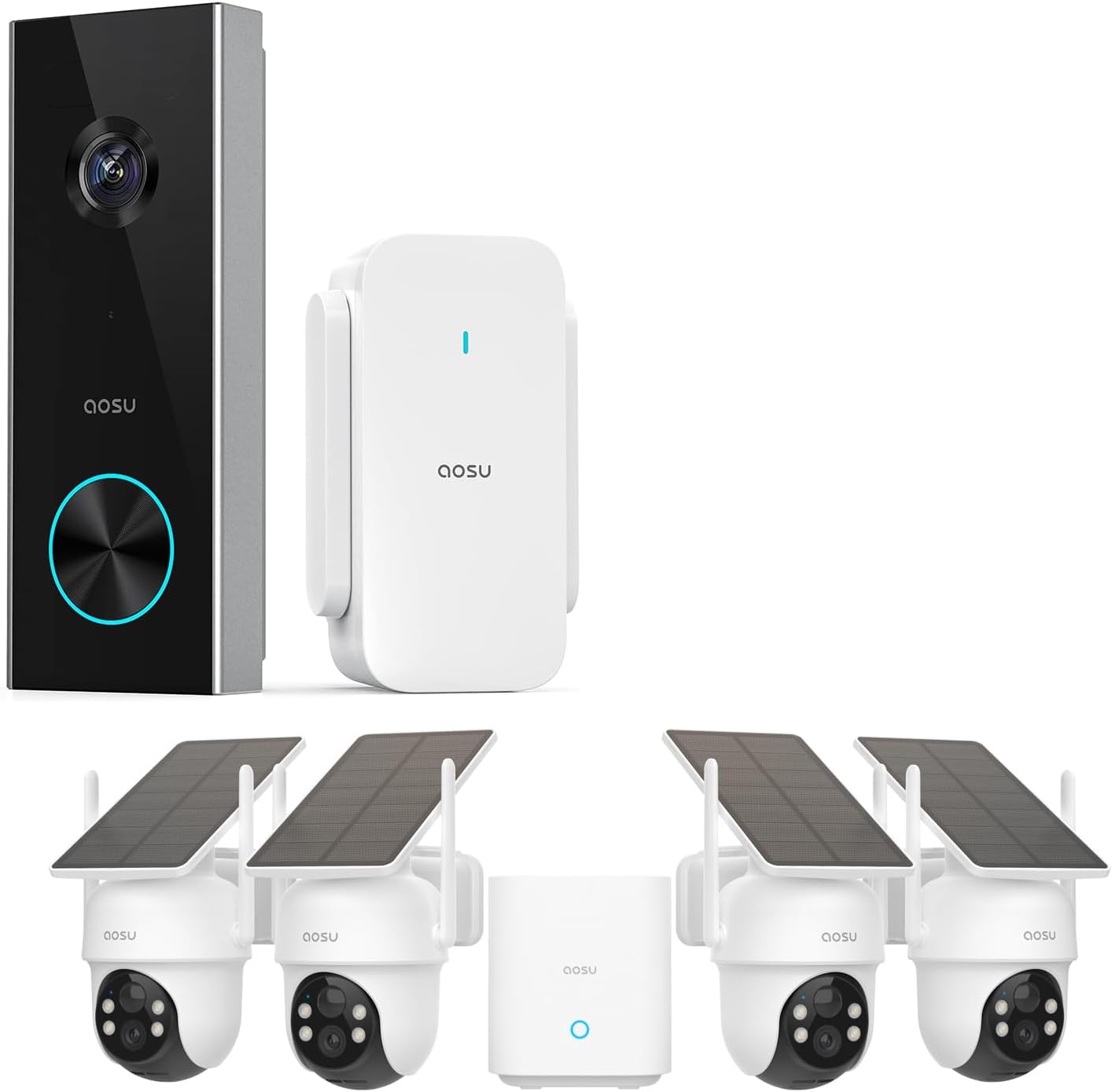 AOSU Solar Security Cameras Wireless Outdoor,4 Cam Kit 2K Doorbell Camera Wireless, No Subscription, No Monthly Fee. AOSU Solar Security Cameras Wireless Outdoor,4 Cam Kit 2K Doorbell Camera Wireless, No Subscription, No Monthly Fee.