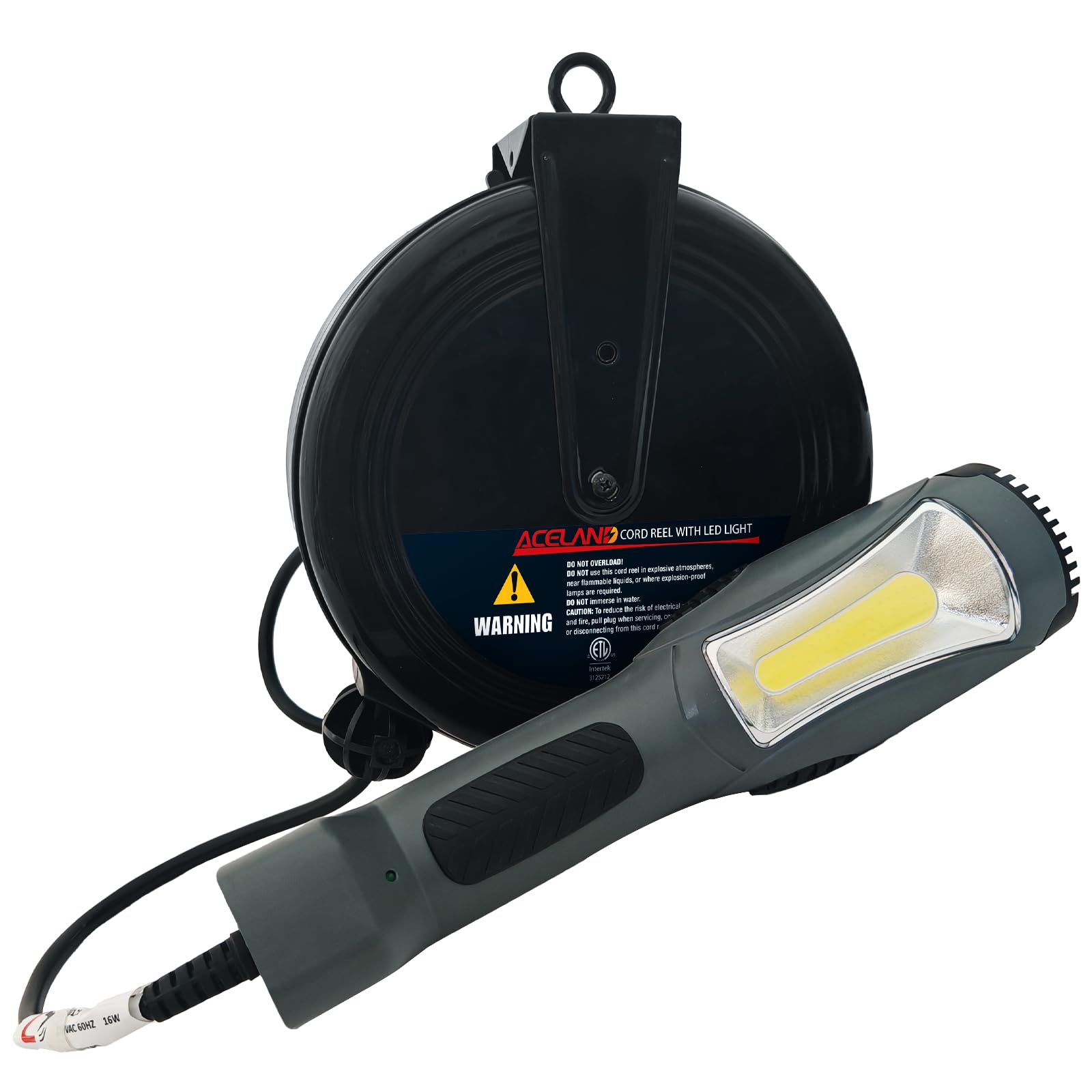 Tragbare LED-Arbeitsleuchte mit 9,2 m einziehbarer Kabelrolle, 1600 Lumen, 116 AWG 3C SJTW Kabel, Handheld-Arbeitsleuchte, UV- und wetterbeständig, magnetische Halterung
