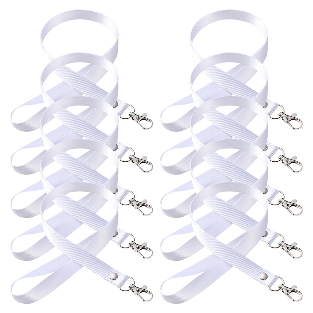 Lanyard Porta Badge con Fibbia in Metallo 10 Pezzi Tracolla Universale Cordino per Chiavi (Bianco)