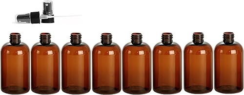 Botellas redondas Boston de 4 onzas, plástico PET vacío, recargable, sin BPA, con tapas de pulverización de bomba de niebla fina acanaladas negras