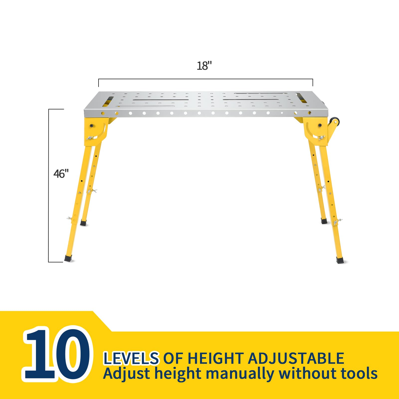 Mesa de Soldadura Plegable de Acero 76 x 51 cm, Banco de Trabajo para Soldar con Capacidad 160 kg, Altura Ajustable, 3 Ángulos Inclinables, con Ranuras y Ruedas