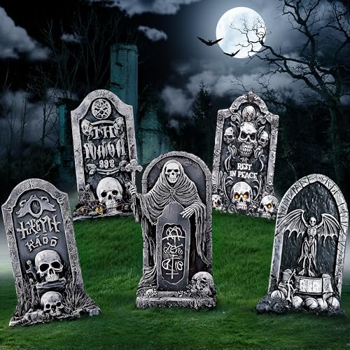 RELBRO Halloween Tombstones Graveyard Decorations, 25.6 Inch Outdoor Gravestones Realistic