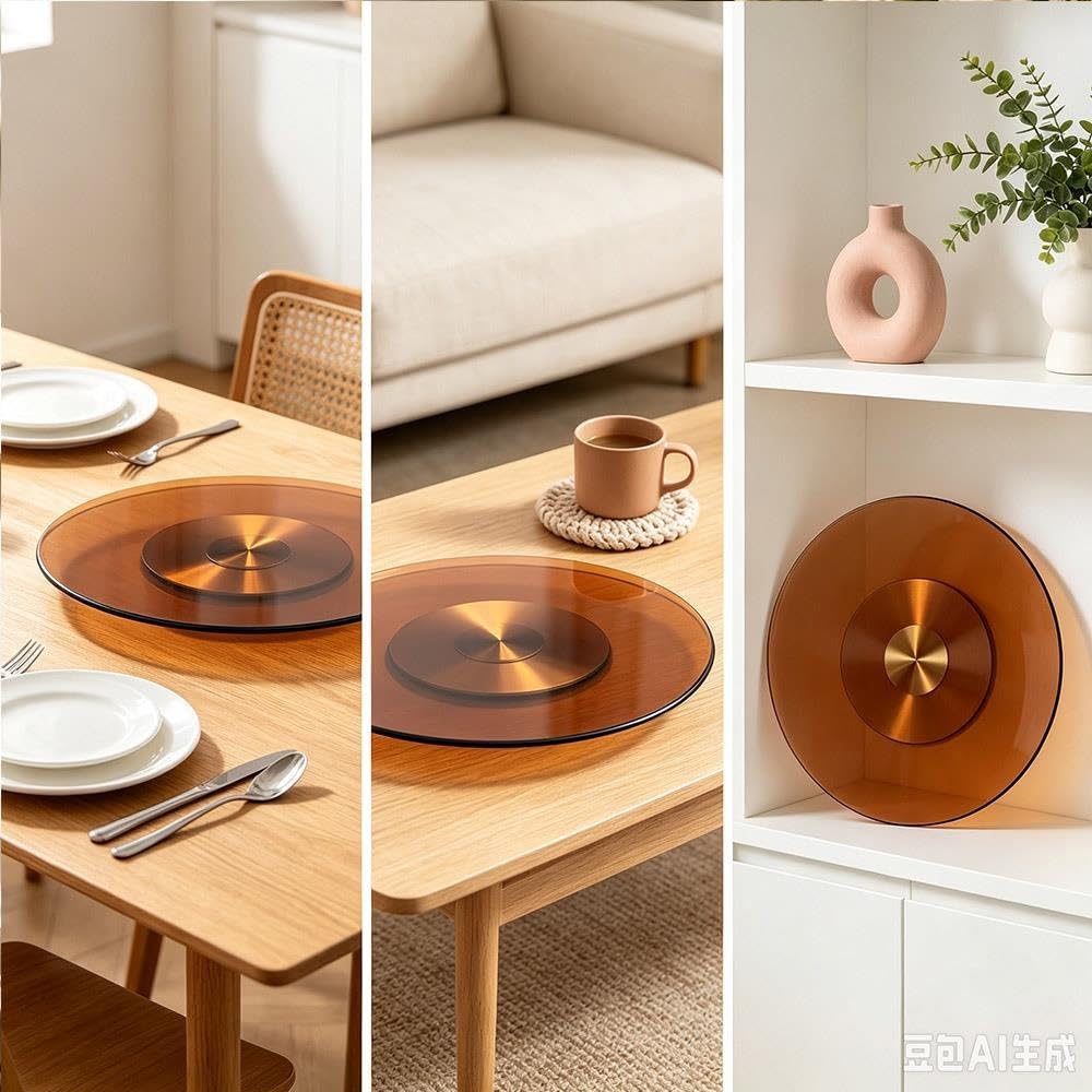 Piano Girevole in Vetro Marrone Grande Lazy Susan Vassoio Girevole Rotondo