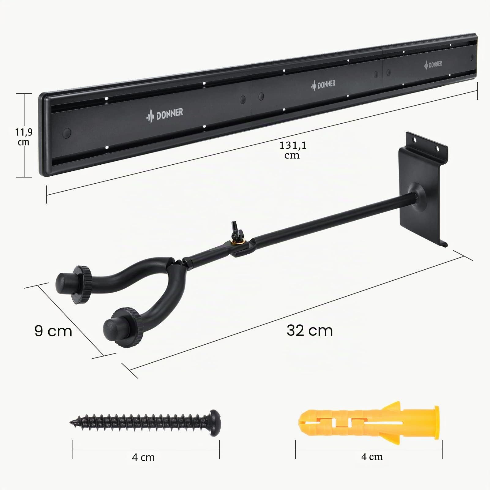 Donner 5 Support mural pour guitare Noir Support mural pour guitare avec 5 supports de guitare réglables pour guitares électriques acoustiques, basses, ukulélé folk
