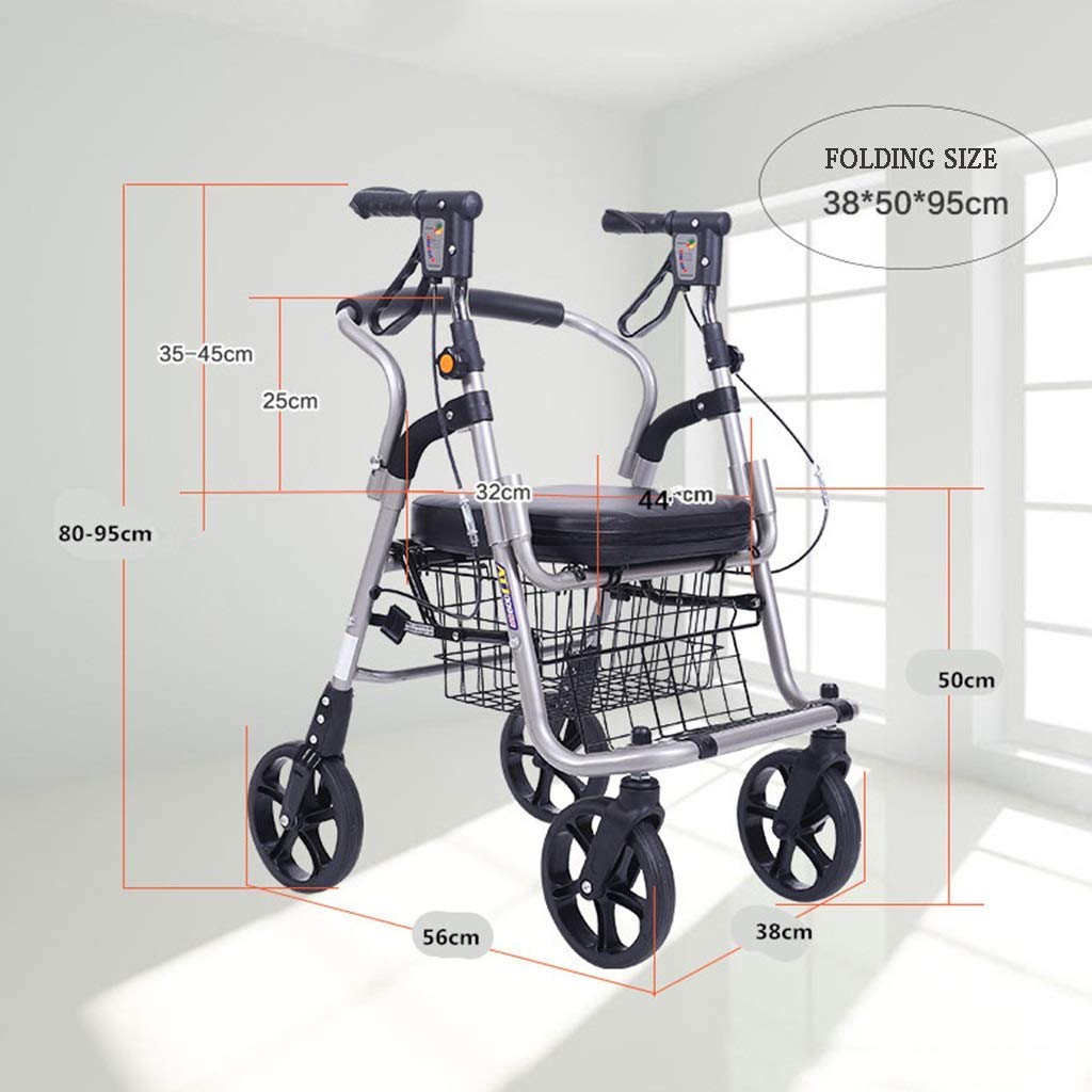 CLoxks Sedia a rotelle,Carrello della Spesa per Uomini Anziani Spingere per Acquistare Carrello per Alimenti Anziani Aiuta Walker a Quattro Ruote può sedersi Sedia a rotelle Pieghevole