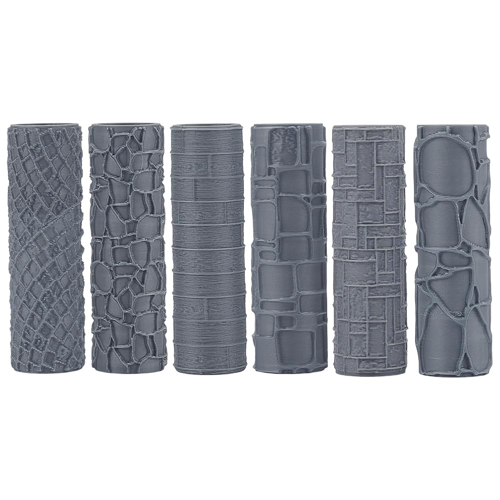 OLYCRAFT 6 Stück Textur Roller 6 Muster 3D gedruckte Miniatur Roller Set Ton TexturRoller RPG Zubehör Werkzeuge für Polymer Clay Modellierung Schlachtfeldmatte Miniaturen Tischplatte Töpferei