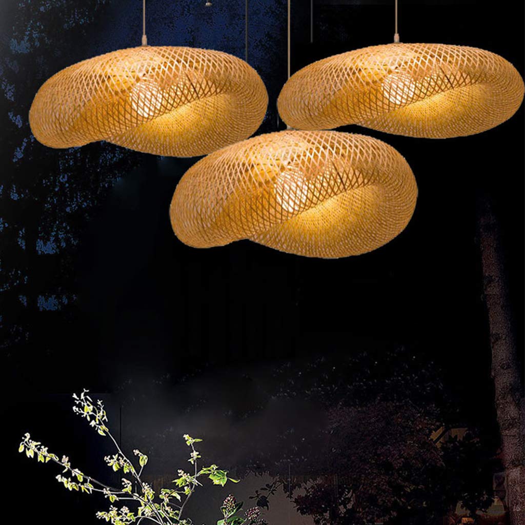 COCOL Lampada A Sospensione E27 Lampada Da Soffitto Vintage Pendente in Bambù LED Luce Tessuti Mano Luci Pendente Industriale Indoor Naturale Plafoniera Soggiorno Caffetteria Lampadari,60cm